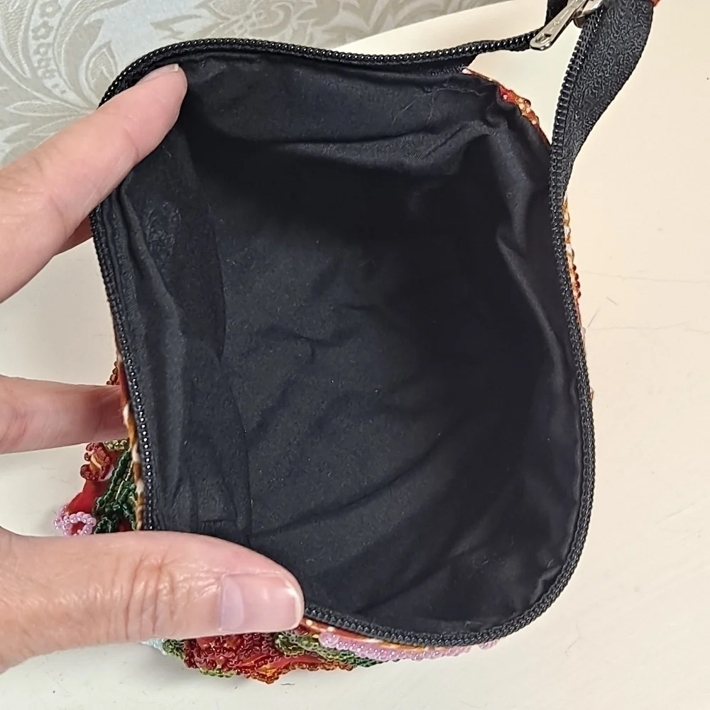 Hand Beaded Silk Pouch with Matching Lipstick Case Vintage EUC